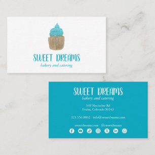 Carte De Visite Traiteur Cupcake Boulangerie Bleu icônes sociales
