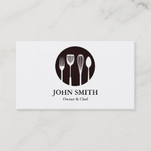 Carte De Visite Traiteur, restaurant, chef moderne blanc et noir