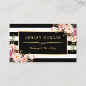 Carte De Visite Trame Or Blush Floral Noir Blancs (Devant)