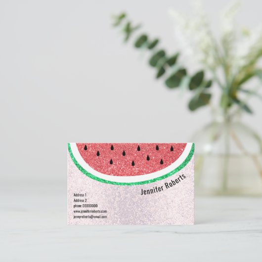 Carte De Visite tranche de pastèque en faux parties scintillant (Debout devant)