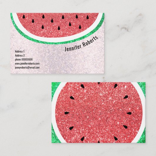 Carte De Visite tranche de pastèque en faux parties scintillant (Devant / Derrière)
