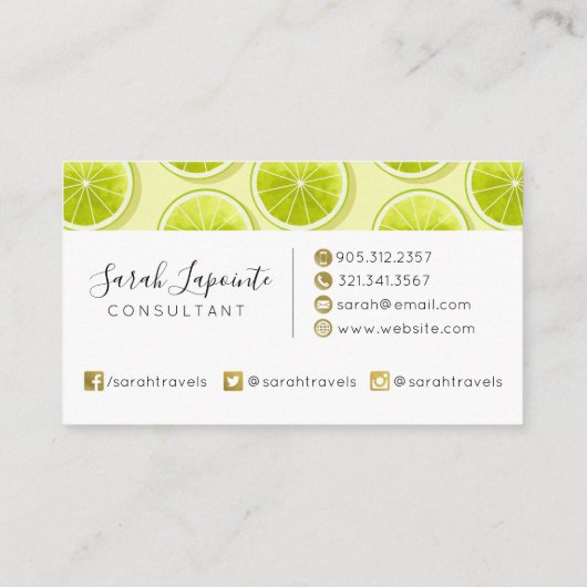 Carte De Visite Tranches de chaux sur Jaune clair (Dos)