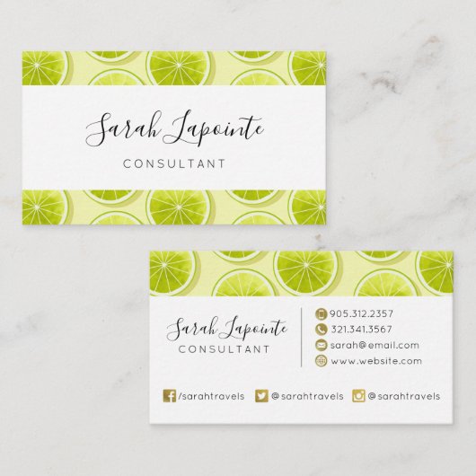 Carte De Visite Tranches de chaux sur Jaune clair (Devant / Derrière)