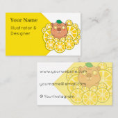 Carte De Visite Tranches de citron frais Capybara (Devant / Derrière)