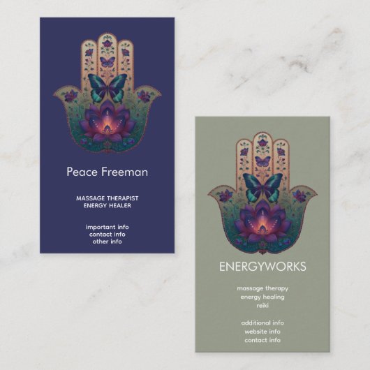 Carte De Visite Transformation Sacrée | Dessin de la Main de Hamsa (Devant / Derrière)
