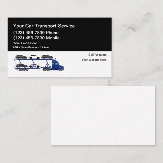 Carte De Visite Transport Automobile Transporteur De Voiture Moder (Devant / Derrière)