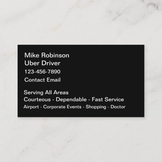 Carte De Visite Transport de thème classique Uber Driver (Dos)