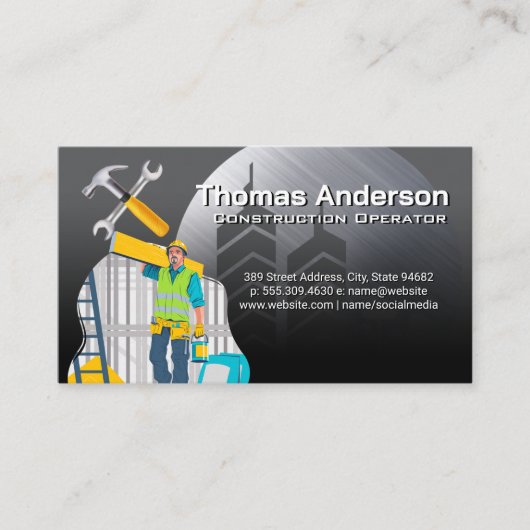Carte De Visite Travailleur Collier Bleu | Outils de construction (Devant)
