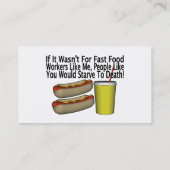 Carte De Visite Travailleur d'aliments de préparation rapide (Dos)