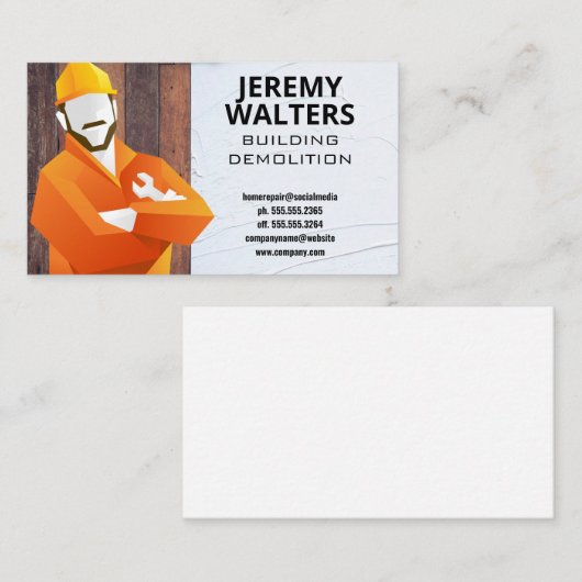 Carte De Visite Travailleur de construction avec clé | Bois (Devant / Derrière)