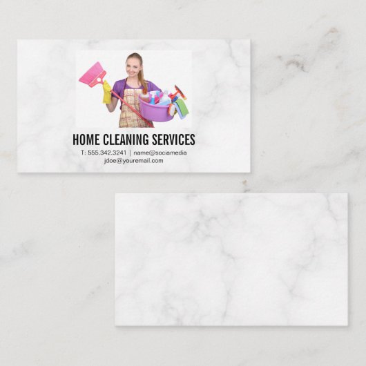 Carte De Visite Travailleur de nettoyage avec des fournitures plus (Devant / Derrière)
