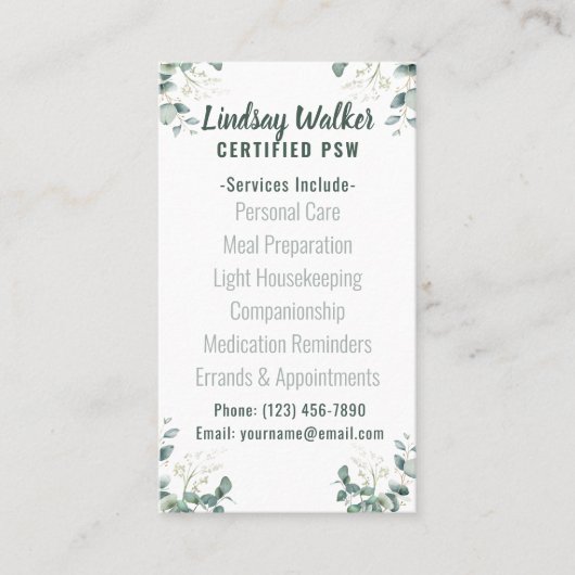 Carte De Visite Travailleur de support personnel Eucalyptus Soft G (Devant)