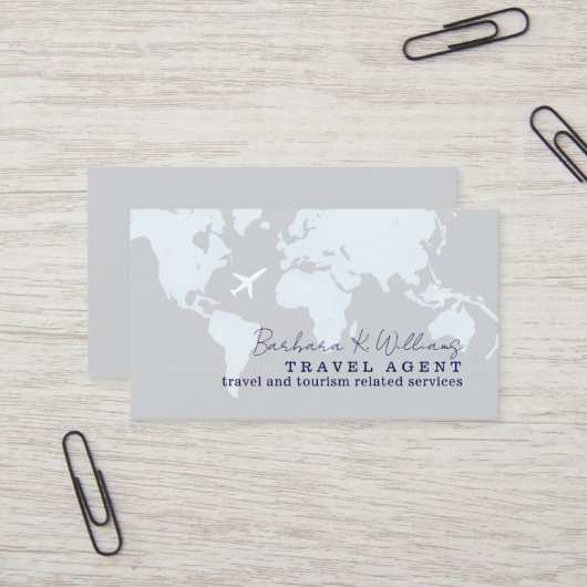 Carte De Visite Travel Agent Business Card With Map (Devant/Arrière en situation)