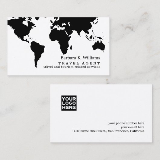 Carte De Visite Travel Agent Modern Black White Business Card (Devant / Derrière)