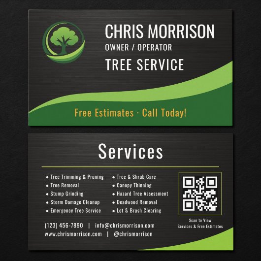 Carte De Visite Tree Service Arborist QR Code Metallic