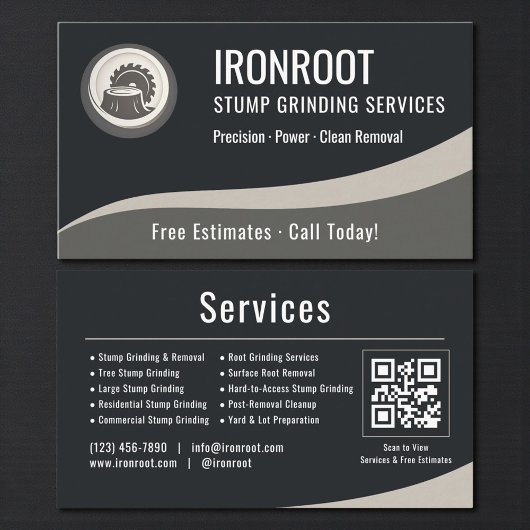Carte De Visite Tree Stump Grinding QR Code Professional