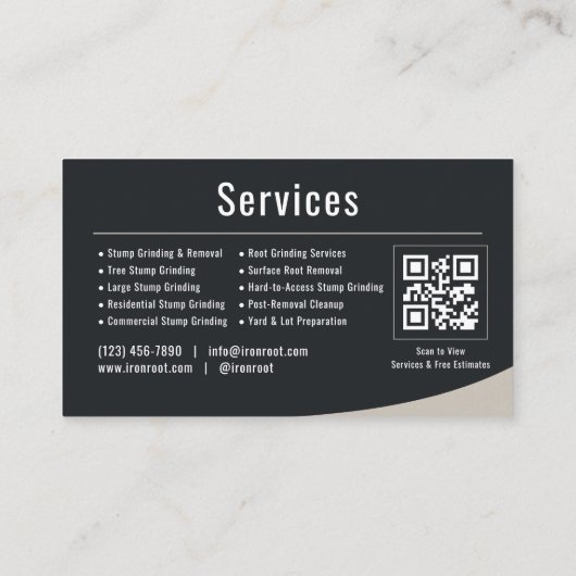 Carte De Visite Tree Stump Grinding QR Code Professional (Dos)