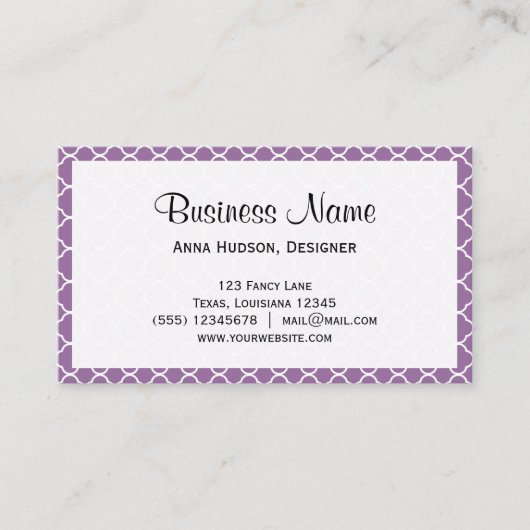 Carte De Visite Trellis pourpre, Quatrefoil, Trellis marocain (Devant)