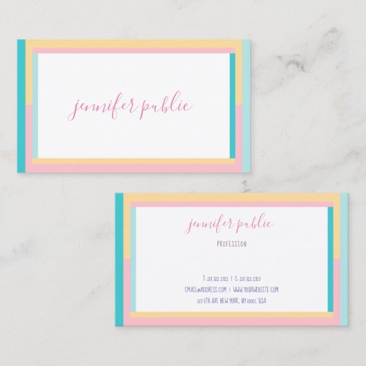 Carte De Visite Trend Colonnes Nom manuscrit Texte Simple Moderne (Devant / Derrière)