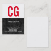 Carte De Visite Trend unique clair simple noir blanc rouge monogra (Devant / Derrière)