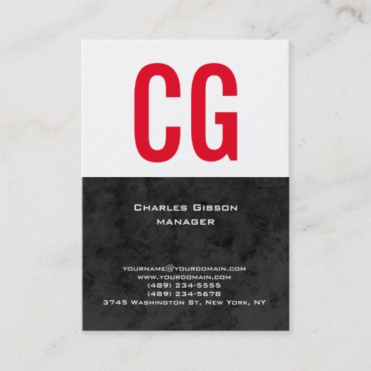 Carte De Visite Trend unique clair simple noir blanc rouge monogra (Devant)