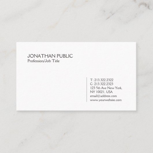 Carte De Visite Trending Moderne Design Design Blanc Simple Simple (Devant)