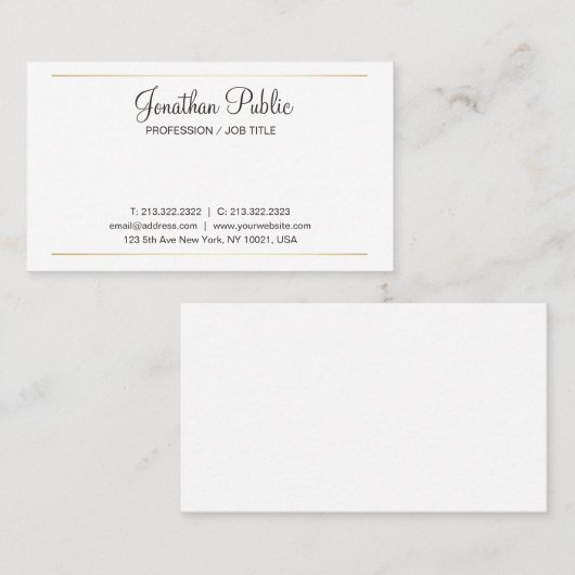 Carte De Visite Trending Simple Plain Élégant Design Blanc Moderne (Devant / Derrière)