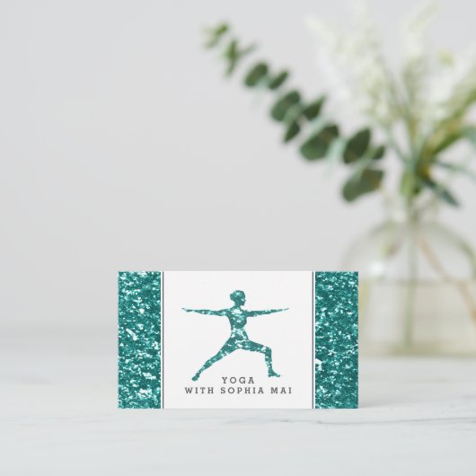 Carte De Visite Trendy Aqua Parties scintillant Effet Yoga Instruc (Debout devant)