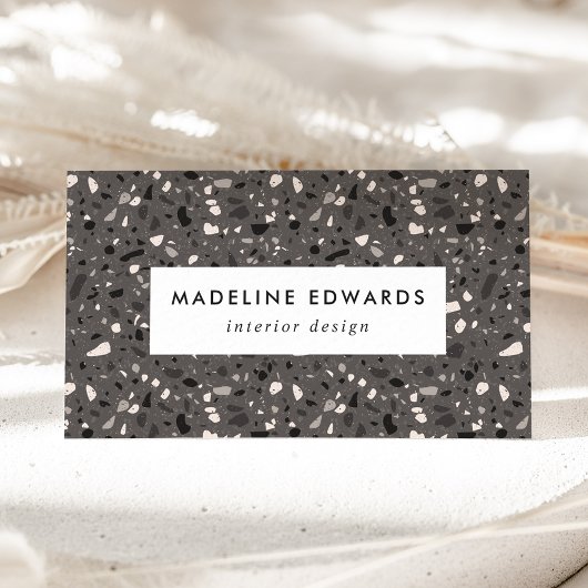 Carte De Visite Trendy Black Grey & Cream Terrazzo