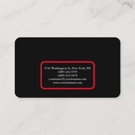Carte De Visite Trendy Black & Red Plain Créatif Moderne (Dos)