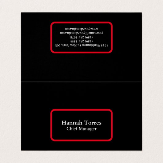 Carte De Visite Trendy Black & Red Plain Créatif Moderne (Extérieur déplié)