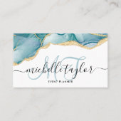 Carte De Visite Trendy Blue Gold Monogram Maquillage Artiste Coiff (Devant)