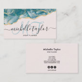 Carte De Visite Trendy Blue Gold Monogram Maquillage Artiste Coiff (Devant / Derrière)