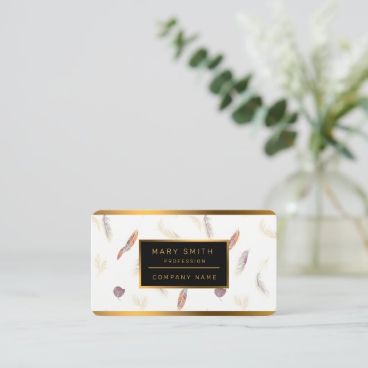 Carte De Visite Trendy Feathers Luxury Boho Collection (Debout devant)