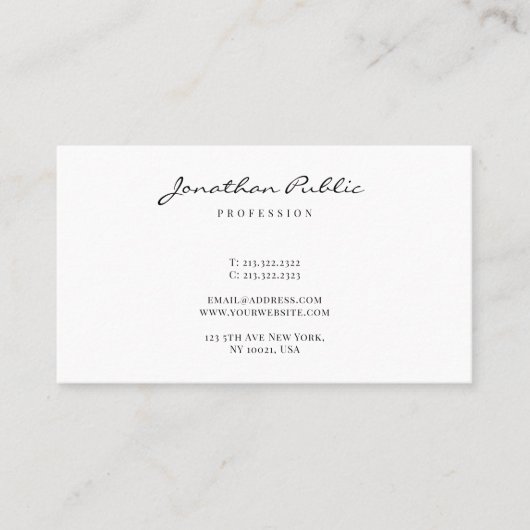 Carte De Visite Trendy Modern Sleek Minimalist Template Script (Devant)