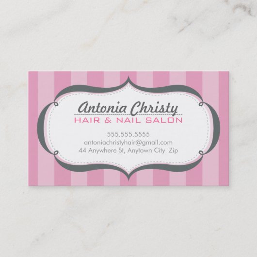 Carte De Visite TRENDY moderne large bande rose gris (Devant)