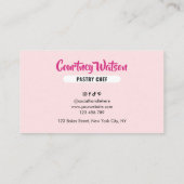 Carte De Visite Trendy Pink Stripes Girly Bakery Chef Caterer (Dos)