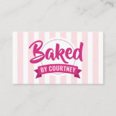 Carte De Visite Trendy Pink Stripes Girly Bakery Chef Caterer (Devant)