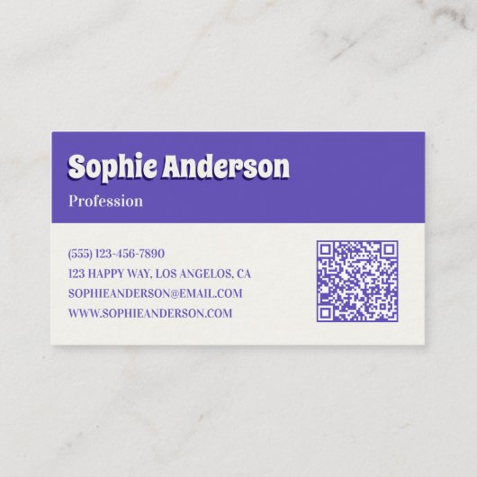 Carte De Visite Trendy Purple Retro Check Pattern with QR Code (Dos)