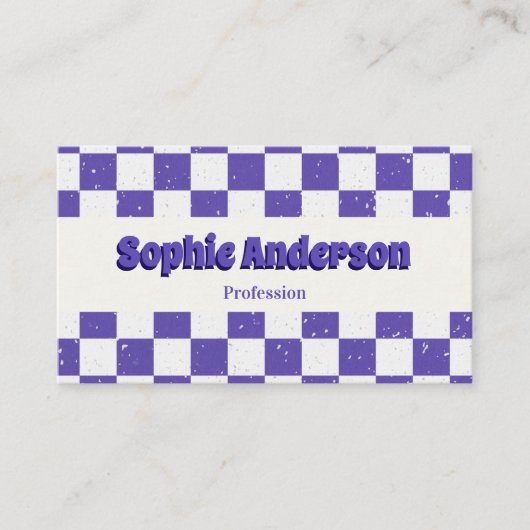 Carte De Visite Trendy Purple Retro Check Pattern with QR Code (Devant)