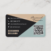 Carte De Visite Trendy QRcode Sable de Charcoal Turquoise Personal (Dos)
