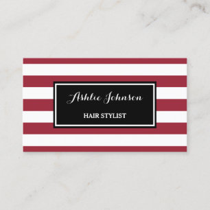 Carte De Visite Trendy Red and White Stripes Salon Hair Stylist