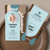 Carte De Visite Trendy Retro Bleu & Taupe Clou Artiste Manucure