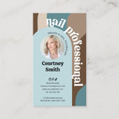 Carte De Visite Trendy Retro Bleu & Taupe Clou Artiste Manucure (Devant)