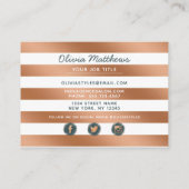 Carte De Visite Trendy Rose Gold Foil Stripes Médias sociaux moder (Dos)