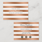 Carte De Visite Trendy Rose Gold Foil Stripes Médias sociaux moder (Devant / Derrière)