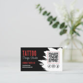 Carte De Visite Trendy Tattoo Artist Studio Code QR noir et rouge (Debout devant)