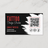 Carte De Visite Trendy Tattoo Artist Studio Code QR noir et rouge (Devant)
