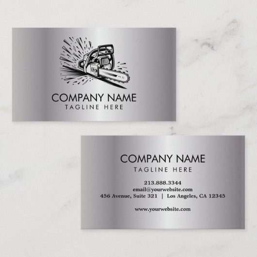Carte De Visite Trendy Tree Trimming & Arborist Services Silver (Devant / Derrière)