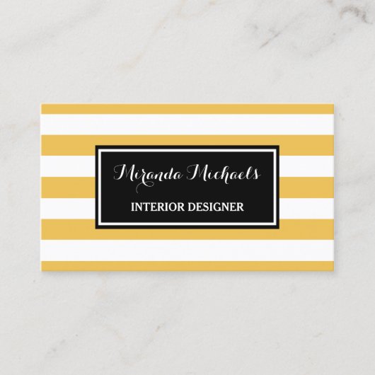 Carte De Visite Trendy Yellow and White Stripes Designer d'intérie (Devant)